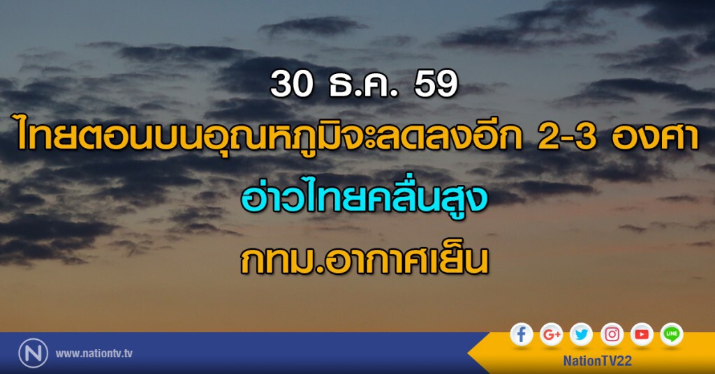 ไทยตอนบนอุณหภูมิจะลดลงอีก 2-3 องศา อ่าวไทยคลื่นสูง กทม.อากาศเย็น