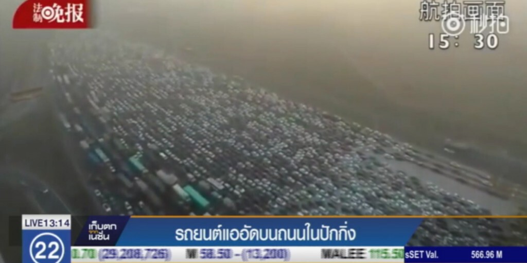 ภาพถ่ายมุมสูง แสดงความแออัดของการจราจรในกรุงปักกิ่ง ภาพถ่ายมุมสูง แสดงความแออัดของการจราจรในกรุงปักกิ่ง