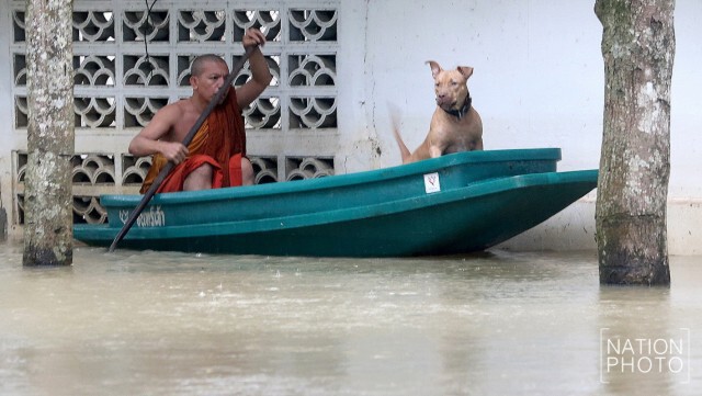 เจ้าอาวาสวัดสันติการาม จ.ปัตตานี พายเรือไปฉันเพล