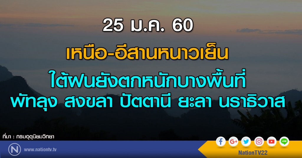 เหนือ-อีสานหนาวเย็น ใต้ฝนยังตกหนักบางพื้นที่