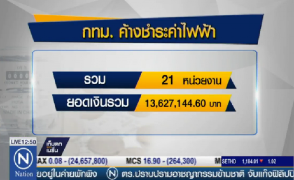 กฟน.ร่อนหนังสือทวงหนี้กทม. ค้างค่าไฟกว่า 13 ล้านบาท! กฟน.ร่อนหนังสือทวงหนี้กทม. ค้างค่าไฟกว่า 13 ล้านบาท!