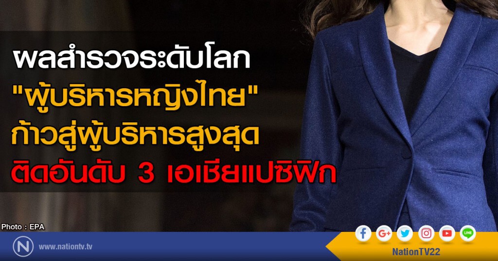 ผลสำรวจระดับโลก "ผู้บริหารหญิงไทย"
ก้าวเป็นผู้บริหารสูงสุด ติดอันดับ 3 เอเชียแปซิฟิก