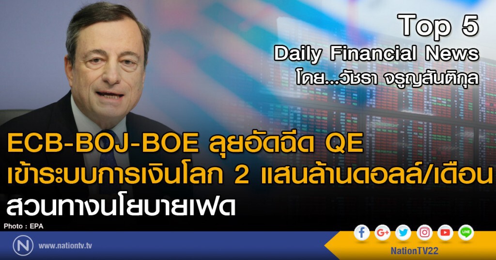 ECB-BOJ-BOE ลุยอัดฉีด QE เข้าระบบการเงินโลก 2 แสนล้านดอลล์/เดือน
สวนทางนโยบายเฟด