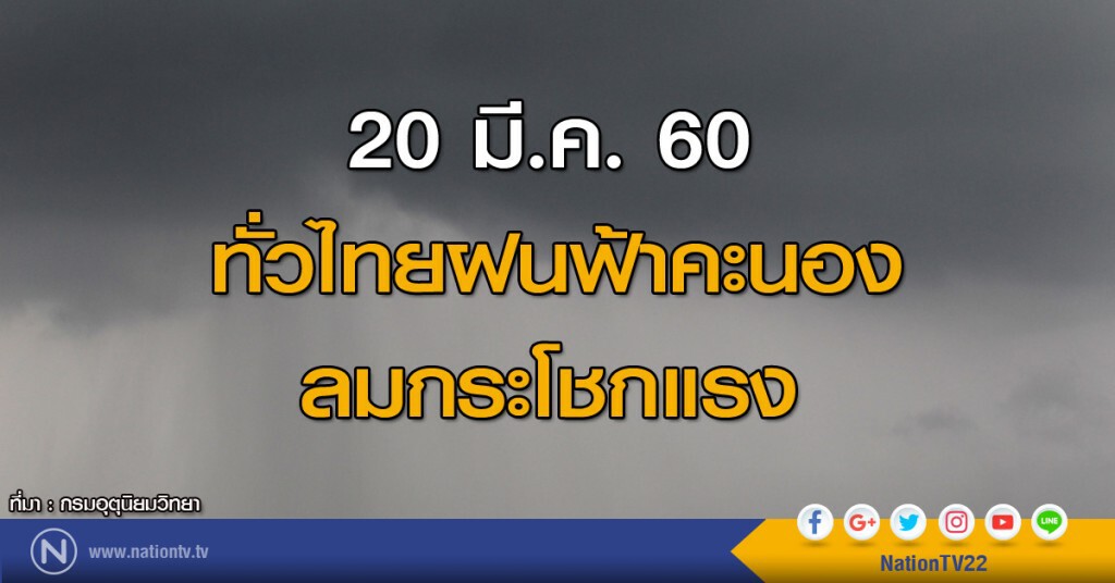ทั่วไทย ฝนฟ้าคะนอง ลมกระโชกแรง