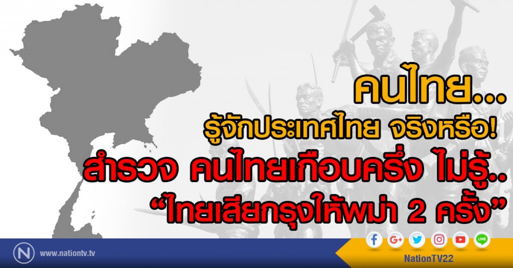คนไทย...รู้จักประเทศไทย จริงหรือ! 
สำรวจ คนไทยเกือบครึ่ง ไม่รู้..
"ไทยเสียกรุงให้พม่า 2 ครั้ง "