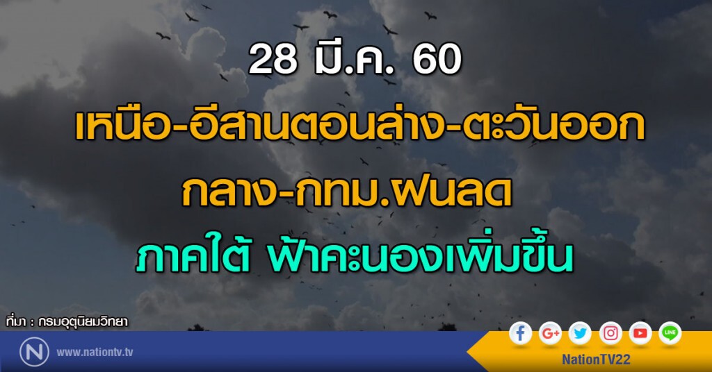 เหนือ-อีสานตอนล่าง-ตะวันออก-กลาง-กทม.ฝนลด ภาคใต้ฟ้าคะนองเพิ่มขึ้น