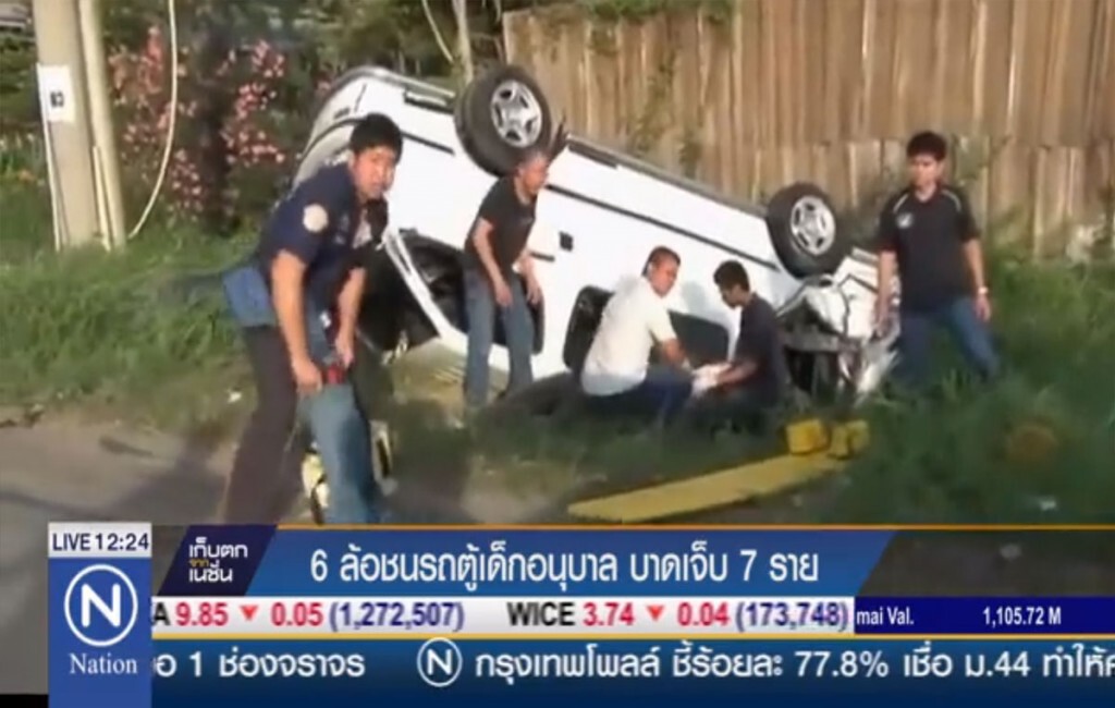 6 ล้อชนรถตู้เด็กอนุบาล บาดเจ็บ 7 ราย 6 ล้อชนรถตู้เด็กอนุบาล บาดเจ็บ 7 ราย