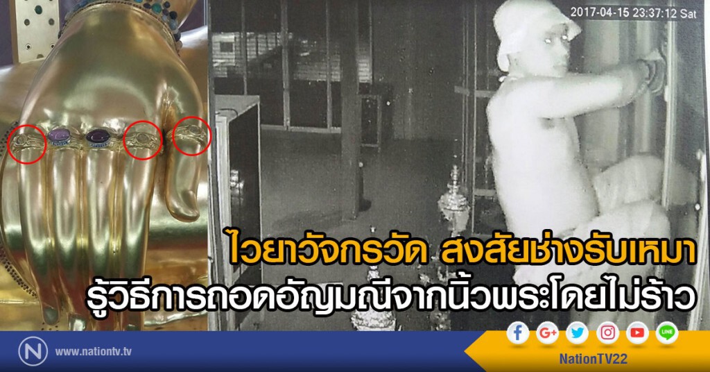 ไวยาวัจกรวัด สงสัยช่างรับเหมาก่อสร้างที่มาสร้างศาลาชั่วคราว รู้วิธีการถอดอัญมณีจากนิ้วพระโดยไม่ร้าว