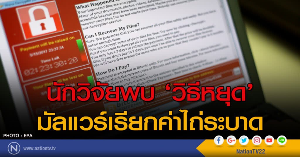 นักวิจัยพบ ‘วิธีหยุด’ มัลแวร์เรียกค่าไถ่ระบาด