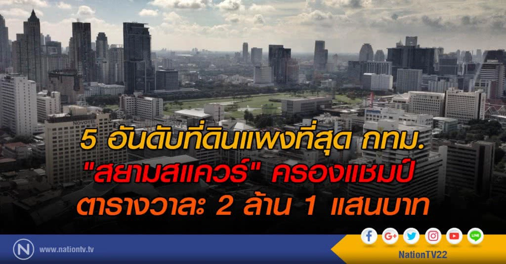 5 อันดับที่ดินแพงที่สุด กทม.
 "สยามสแควร์" ครองแชมป์ 
ตารางวาละ 2 ล้าน 1 แสนบาท