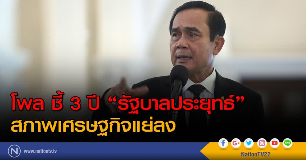 โพล ชี้ 3 ปี "รัฐบาลประยุทธ์" สภาพเศรษฐกิจแย่ลง โพล ชี้ 3 ปี "รัฐบาลประยุทธ์" สภาพเศรษฐกิจแย่ลง