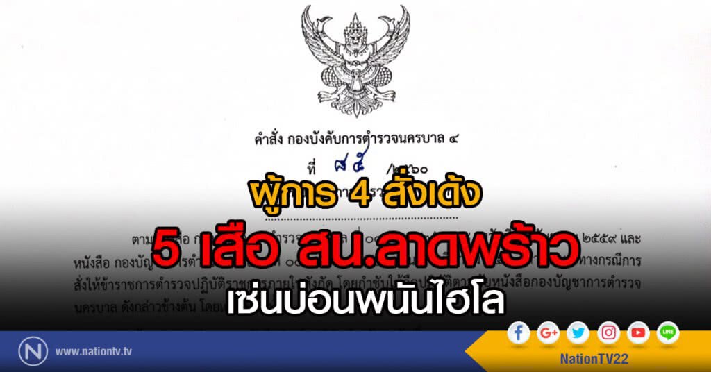 ผู้การ 4 สั่งเด้ง 5 เสือ สน.ลาดพร้าว เซ่นบ่อนพนันไฮโล ผู้การ 4 สั่งเด้ง 5 เสือ สน.ลาดพร้าว เซ่นบ่อนพนันไฮโล