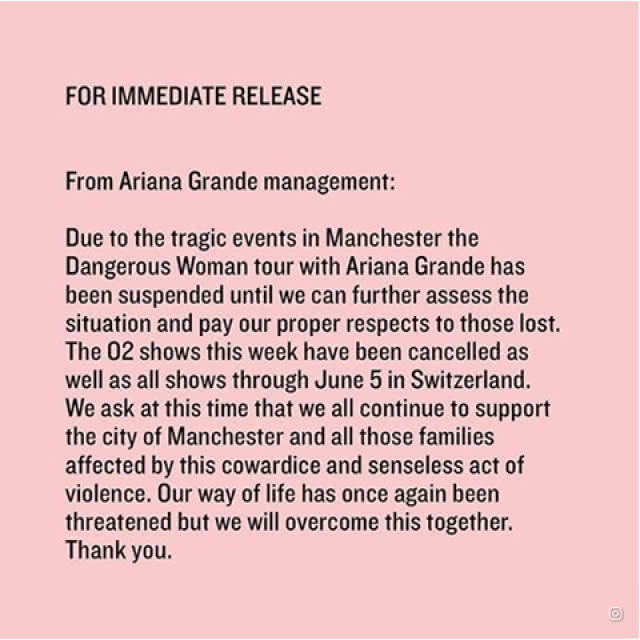 แฟนชาวไทยเฮ!! "อะรีอานา" ไม่ยกเลิกคอนเสิร์ตในไทย