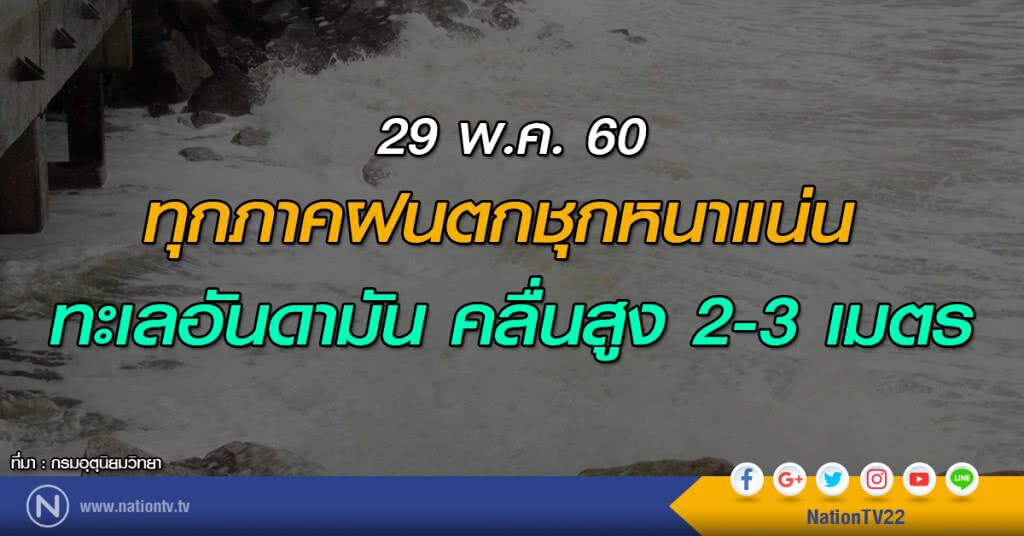 ทุกภาคฝนตกชุกหนาแน่น ทะเลอันดามัน คลื่นสูง 2-3 เมตร