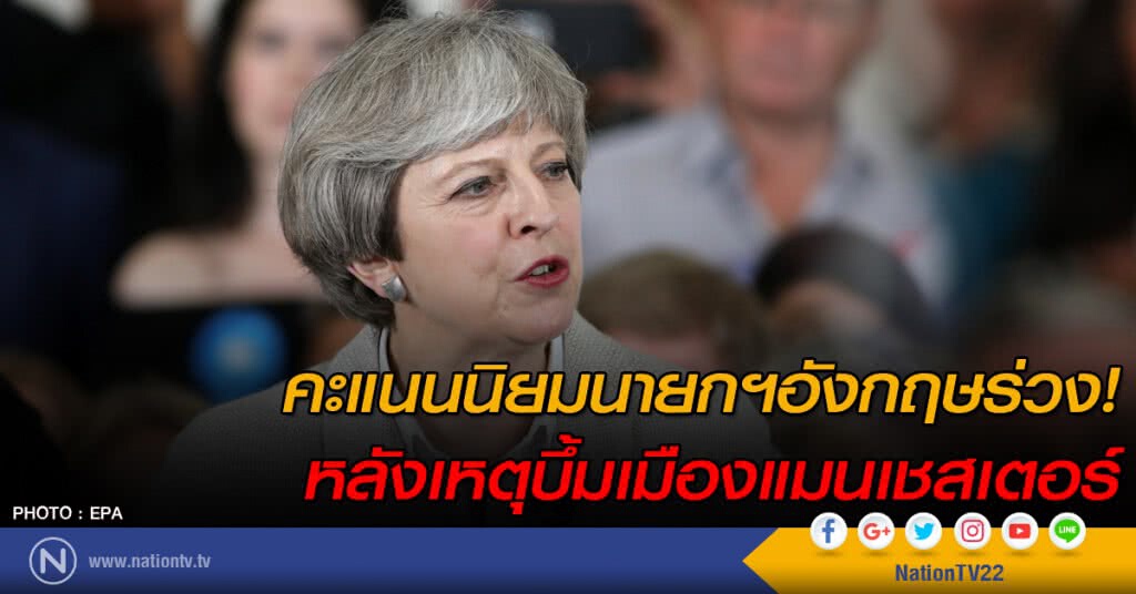 คะแนนนิยมนายกฯอังกฤษร่วง! 
หลังเกิดเหตุบึ้มเมืองแมนเชสเตอร์