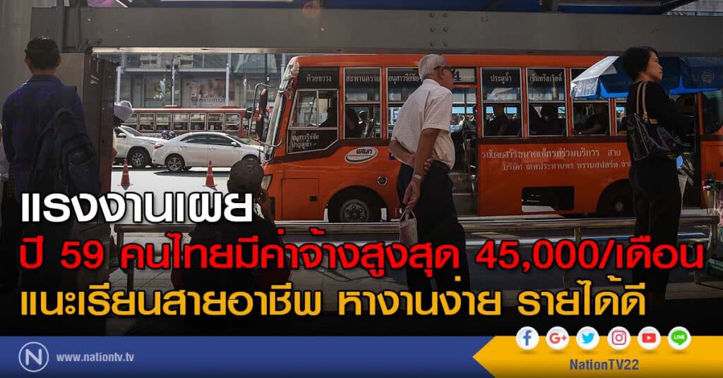 แรงงานเผยปี 59 คนไทยมีค่าจ้างสูงสุด 45,000/เดือน แนะเรียนสายอาชีพ หางานง่าย รายได้ดี แรงงานเผยปี 59 คนไทยมีค่าจ้างสูงสุด 45,000/เดือน แนะเรียนสายอาชีพ หางานง่าย รายได้ดี