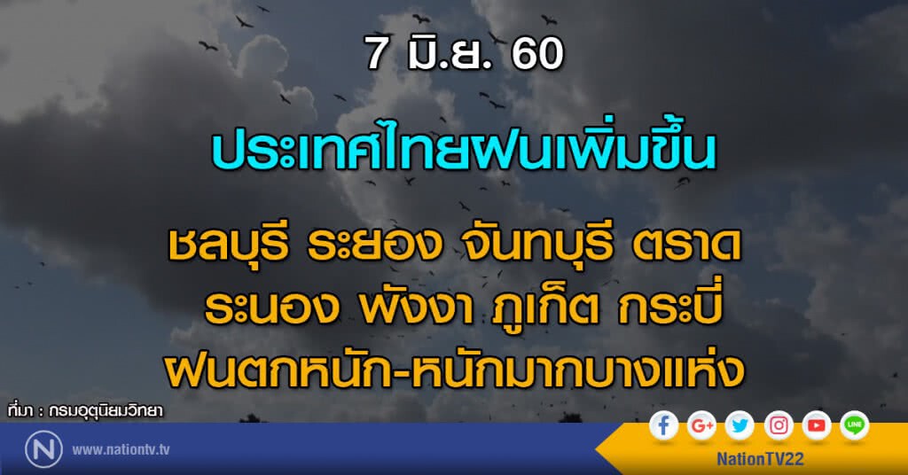 ตะวันออก-ใต้ฝั่งตะวันตก ฝนตกหนัก / กทม.ฝน 80%