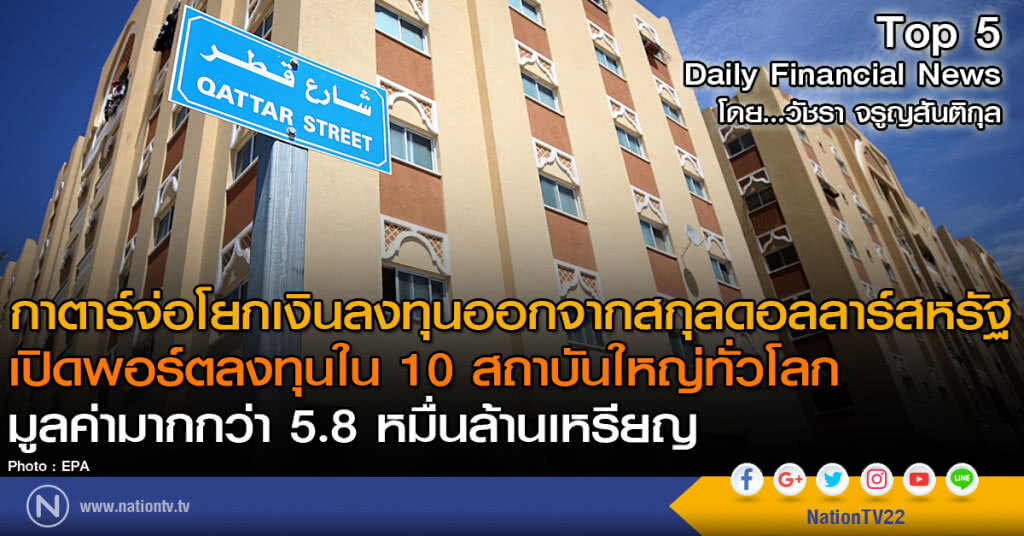 กาตาร์จ่อโยกเงินลงทุนออกจากสกุลดอลลาร์สหรัฐ
เปิดพอร์ตลงทุนใน 10 สถาบันใหญ่ทั่วโลก