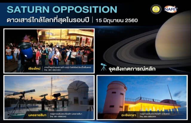ค่ำคืนนี้ 15 มิถุนายน 
มาส่องดู "ดาวเสาร์" บนฟ้ากัน
ใกล้โลกที่สุด 149.6 ล้านกิโลเมตร