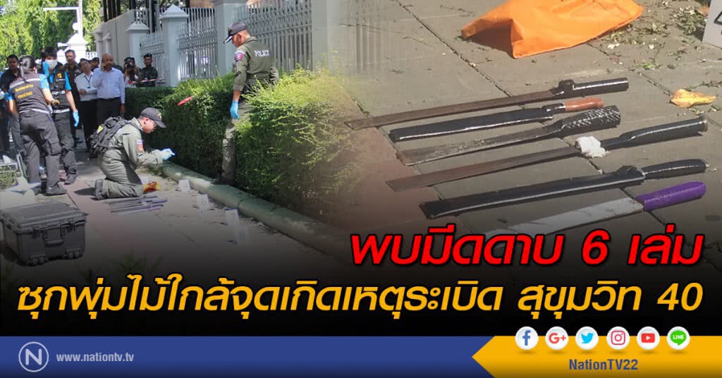 พบมีดดาบ 6 เล่ม ซุกพุ่มไม้ใกล้จุดเกิดเหตุระเบิด พบมีดดาบ 6 เล่ม ซุกพุ่มไม้ใกล้จุดเกิดเหตุระเบิด