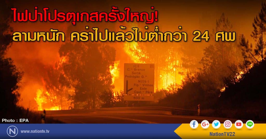 ไฟป่าโปรตุเกสครั้งใหญ่! ลามหนัก คร่าไปแล้วไม่ต่ำกว่า 24 ศพ ไฟป่าโปรตุเกสครั้งใหญ่! ลามหนัก คร่าไปแล้วไม่ต่ำกว่า 24 ศพ