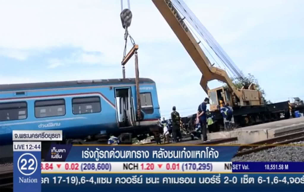 เร่งกู้รถด่วนตกราง หลังชนเก๋งแหกโค้ง เร่งกู้รถด่วนตกราง หลังชนเก๋งแหกโค้ง