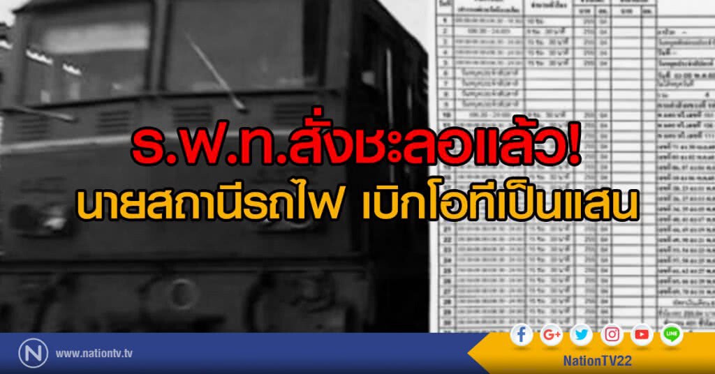 ร.ฟ.ท.สั่งชะลอแล้ว!
นายสถานีรถไฟ เบิกโอทีเป็นแสน ร.ฟ.ท.สั่งชะลอแล้ว!
นายสถานีรถไฟ เบิกโอทีเป็นแสน