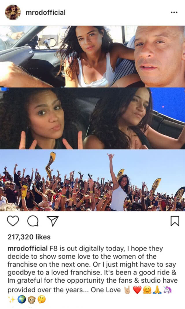 "มิเชล ราดรีเกซ" ประกาศอาจจะไม่ร่วมแสดงใน Fast & Furious 9
