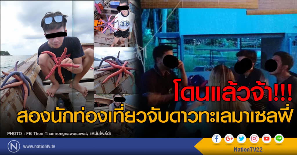โดนแล้ว! สองนักท่องเที่ยวจับดาวทะเลมาเซลฟี่ โดนแล้ว! สองนักท่องเที่ยวจับดาวทะเลมาเซลฟี่