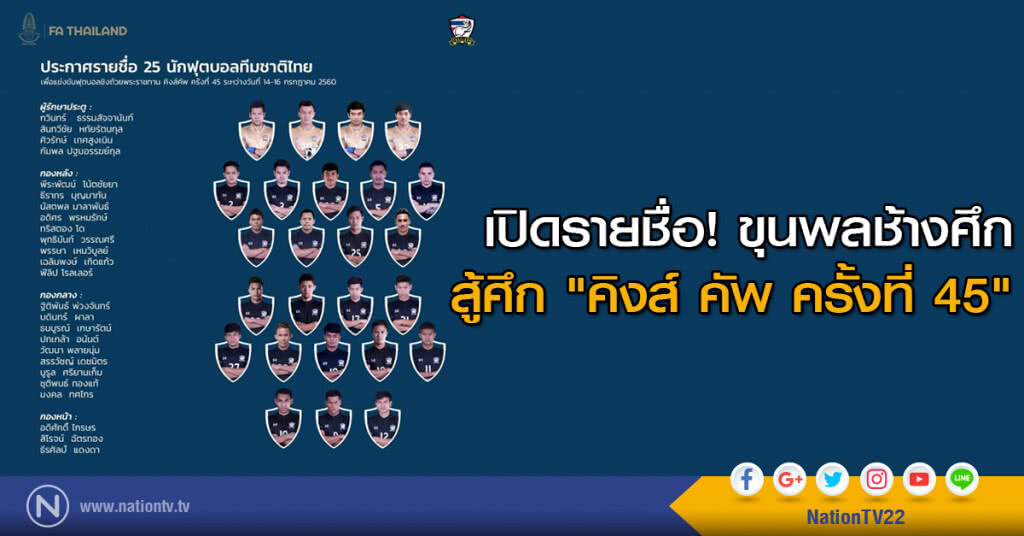 เปิดรายชื่อ! ขุนพลช้างศึก สู้ศึก "คิงส์ คัพ ครั้งที่ 45"