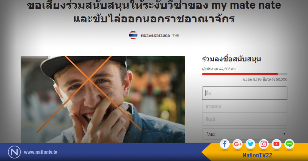 ล่าชื่อไล่ "My Mate Nate" ออกนอกประเทศ