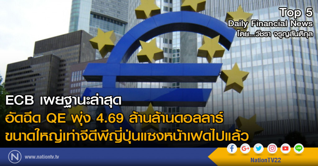 ECB เผยฐานะล่าสุด อัดฉีด QE พุ่ง 4.69 ล้านล้านดอลลาร์ ขนาดใหญ่เท่าจีดีพีญี่ปุ่นแซงหน้าเฟดไปแล้ว
