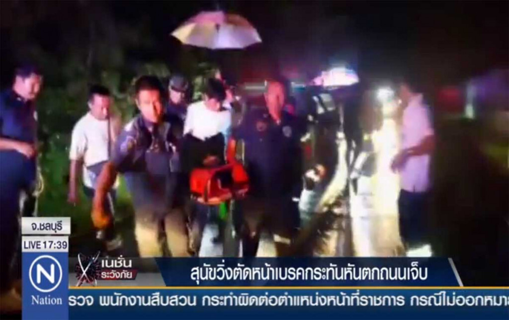 สุนัขวิ่งตัดหน้า เบรคกระทันหันตกถนนเจ็บ สุนัขวิ่งตัดหน้า เบรคกระทันหันตกถนนเจ็บ