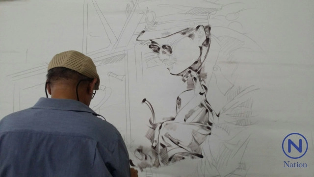 ศิลปิน จ.พิษณุโลก กว่า 50 คน ร่วมวาดภาพในหลวงร.9 บนผ้าใบยาว 249 เมตร