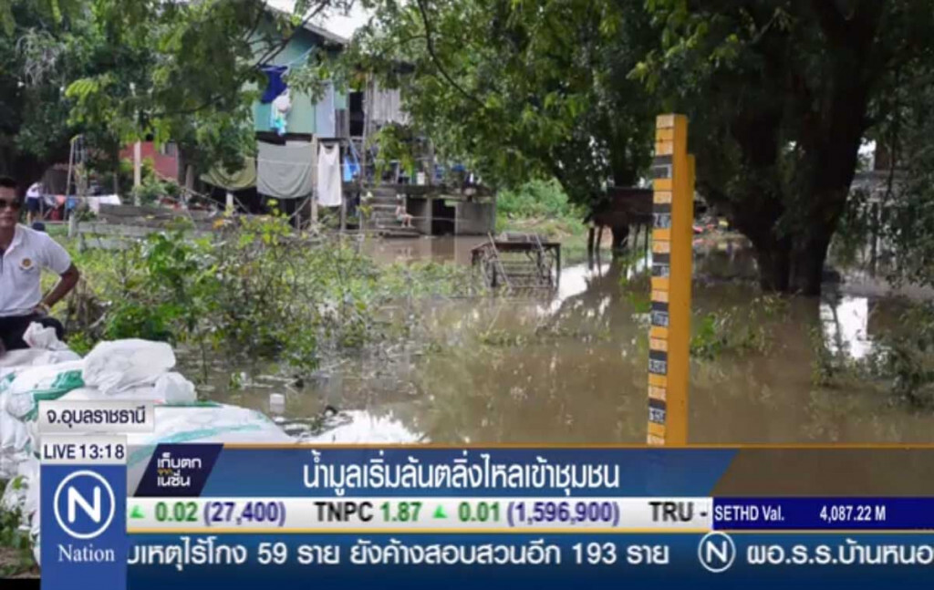 น้ำมูลเริ่มล้นตลิ่งไหลเข้าชุมชน น้ำมูลเริ่มล้นตลิ่งไหลเข้าชุมชน
