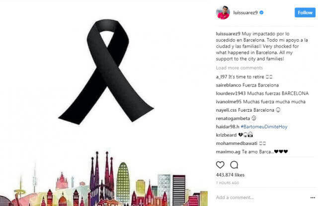 วงการกีฬาโลกโพสต์อาลัย เหตุก่อการร้ายที่บาร์เซโลน่า
