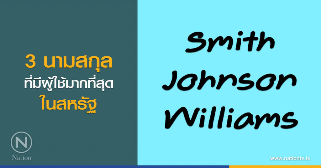 Smith, Johnson, Williams นามสกุลที่มีผู้ใช้มากที่สุดในสหรัฐ Smith, Johnson, Williams นามสกุลที่มีผู้ใช้มากที่สุดในสหรัฐ