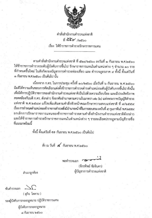 "จักรทิพย์" ลงนามคำสั่ง
ตั้ง "สาคร" นั่ง ผบช.ทท.
"รณศิลป์" คุม ภ.9
"บิ๊กโจ๊ก" นั่ง รอง ผบช.ทท.