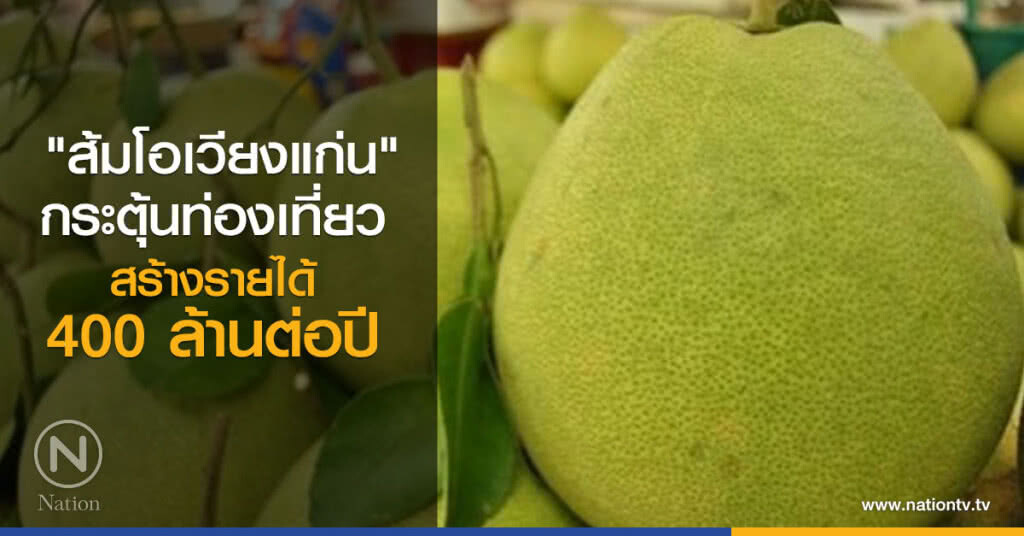 "ส้มโอเวียงแก่น"
กระตุ้นท่องเที่ยว
สร้างรายได้ 400 ล้านต่อปี "ส้มโอเวียงแก่น"
กระตุ้นท่องเที่ยว
สร้างรายได้ 400 ล้านต่อปี