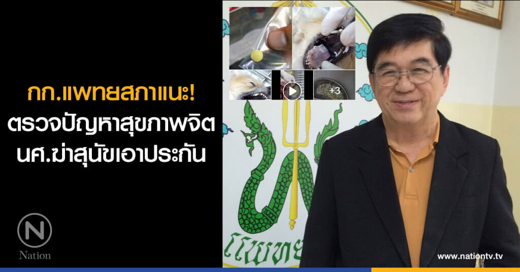 กก.แพทยสภาแนะตรวจปัญหาสุขภาพจิตนศ.ฆ่าสุนัขเอาประกัน กก.แพทยสภาแนะตรวจปัญหาสุขภาพจิตนศ.ฆ่าสุนัขเอาประกัน