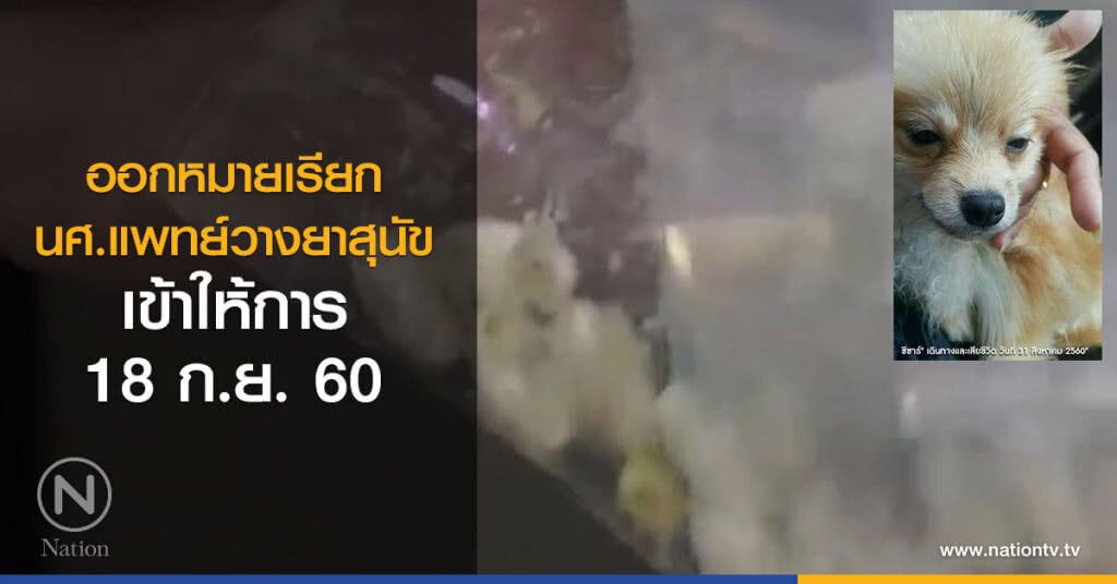 ออกหมายเรียก นศ.แพทย์วางยาหมา เอาเงินประกัน 18 ก.ย.นี้