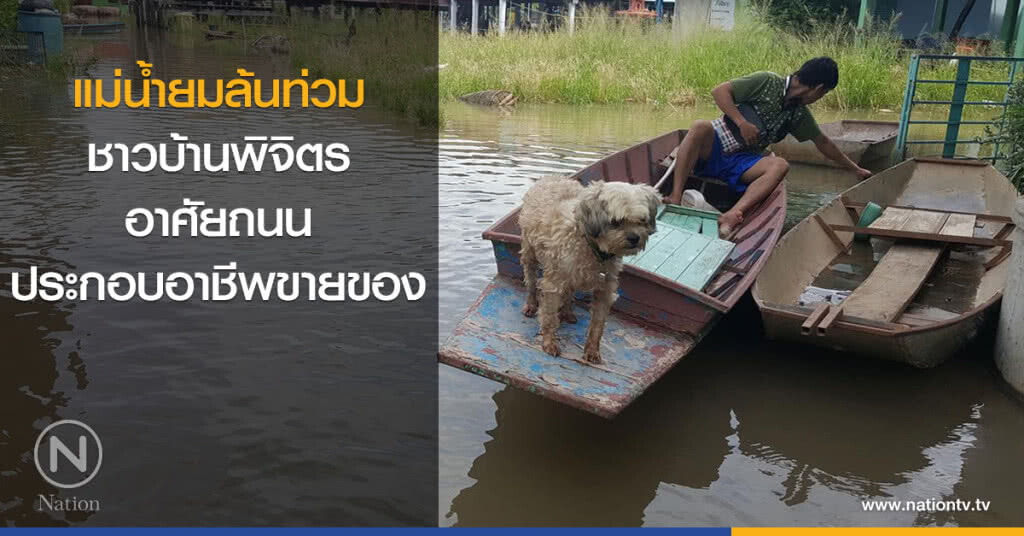 แม่น้ำยมล้นท่วม ชาวบ้านพิจิตรอาศัยถนนประกอบอาชีพขายของ