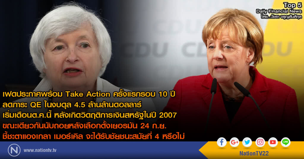 เฟดประกาศพร้อม Take Action ครั้งแรกรอบ 10 ปีลดภาระ QE ในงบดุล 4.5 ล้านล้านดอลลาร์