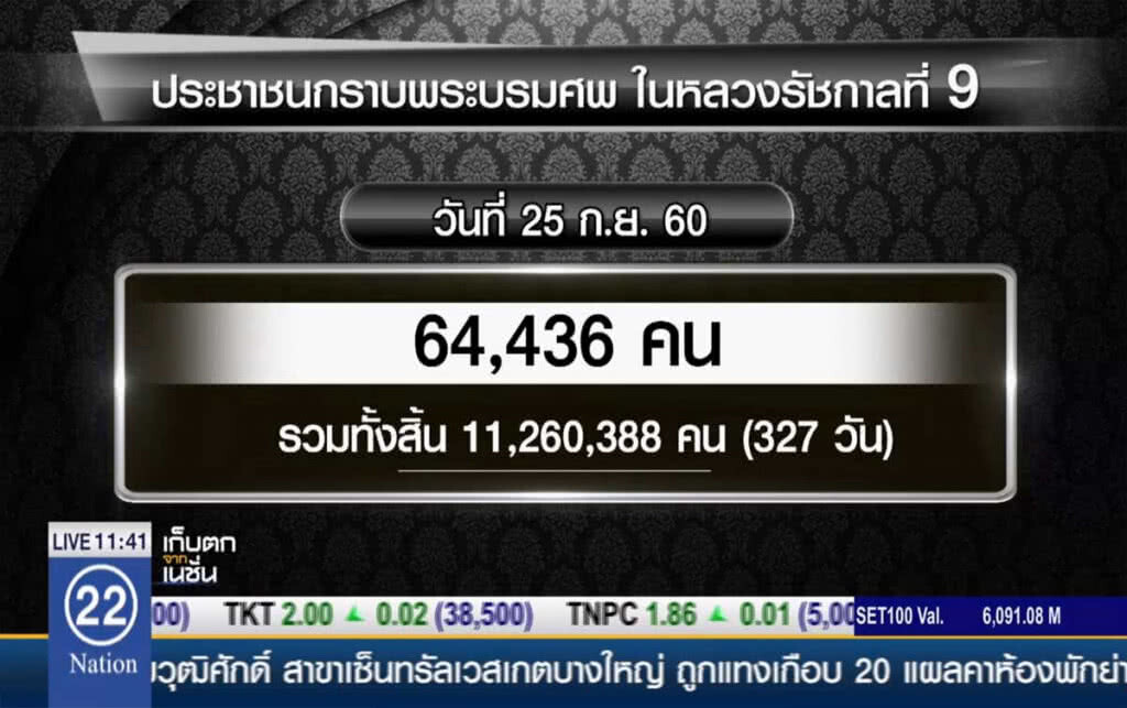 สรุปยอดพสกนิกรสักการะพระบรมศพ สรุปยอดพสกนิกรสักการะพระบรมศพ