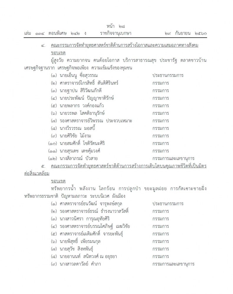 แต่งตั้งคณะกรรมการจัดทํายุทธศาสตร์ชาติ 6 ด้าน