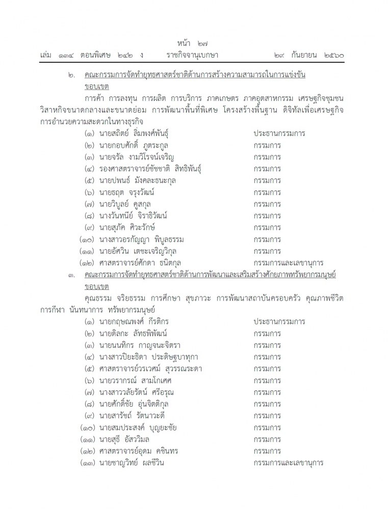 แต่งตั้งคณะกรรมการจัดทํายุทธศาสตร์ชาติ 6 ด้าน