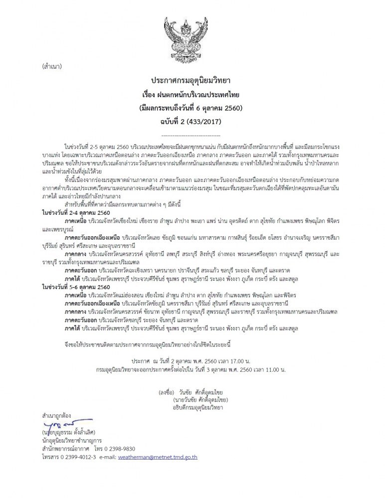 อุตุฯเตือน! ฝนตกหนักทุกภาค ถึง 6 ต.ค.