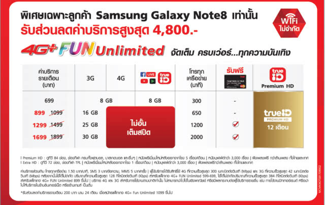 ทรูมูฟ เอช! เปิดตัวโปรโมชั่น สุดคุ้ม "4G+ FUN Unlimited" ต้อนรับการวางจำหน่าย Galaxy Note 8 ในไทย!