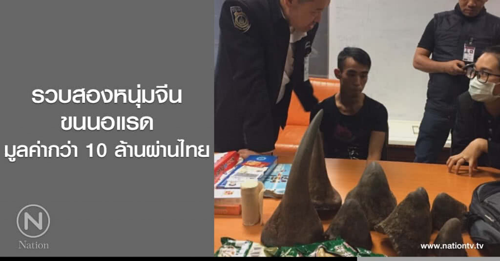 รวบสองหนุ่มจีน
ขนนอแรด
มูลค่ากว่า 10 ล้านผ่านไทย รวบสองหนุ่มจีน
ขนนอแรด
มูลค่ากว่า 10 ล้านผ่านไทย