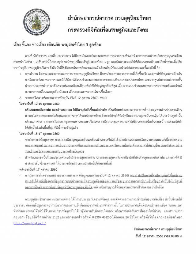 อุตุฯเตือน! อย่าเชื่อข่าวลือ ไทย จะโดนพายุ 3 ลูก-น้ำท่วมหนัก